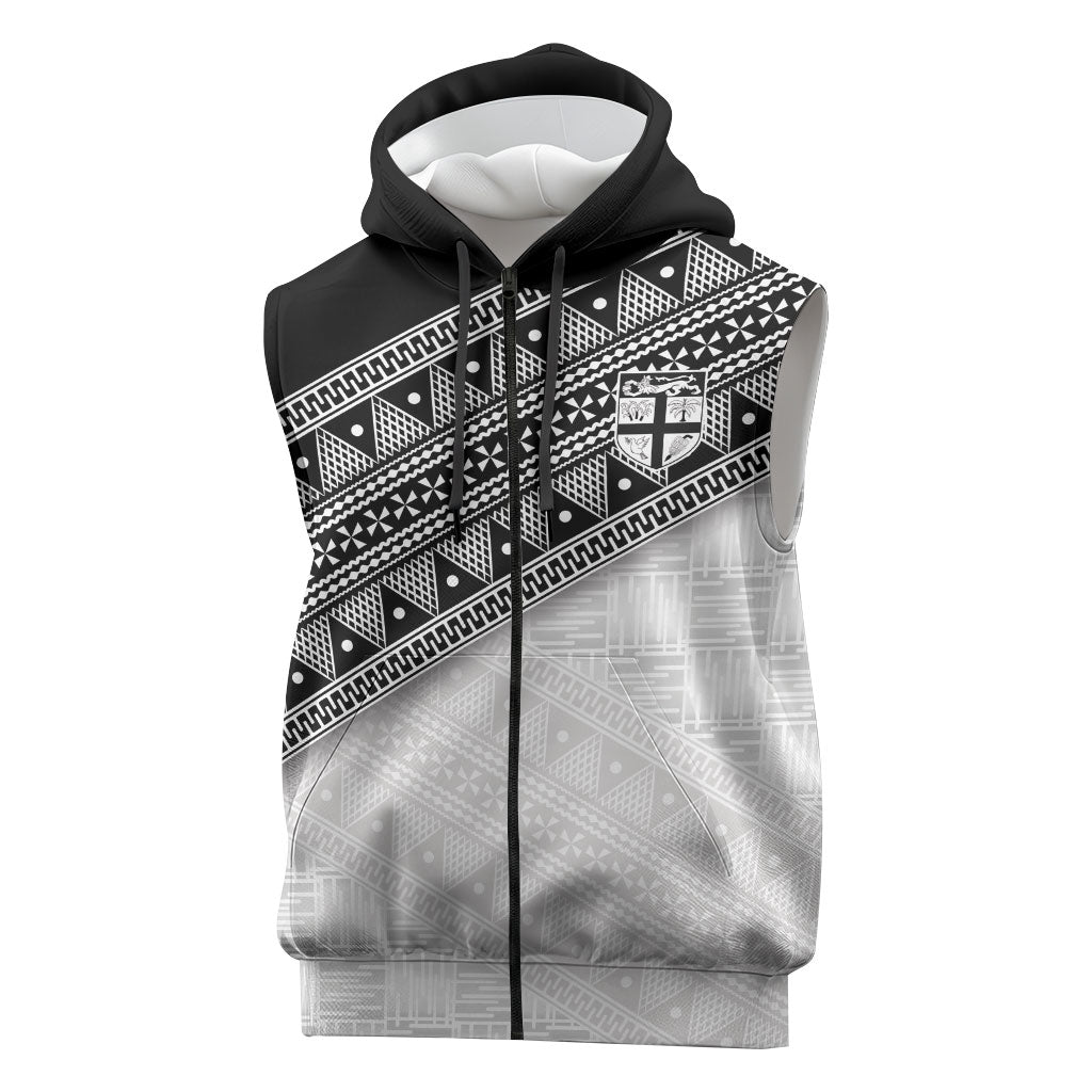 2026 Autumn Rugby Nations Fiji Custom Sleeveless Zip Hoodie Fijian Tapa Tribal Lauhala Inspired LT9 Black - Polynesian Pride