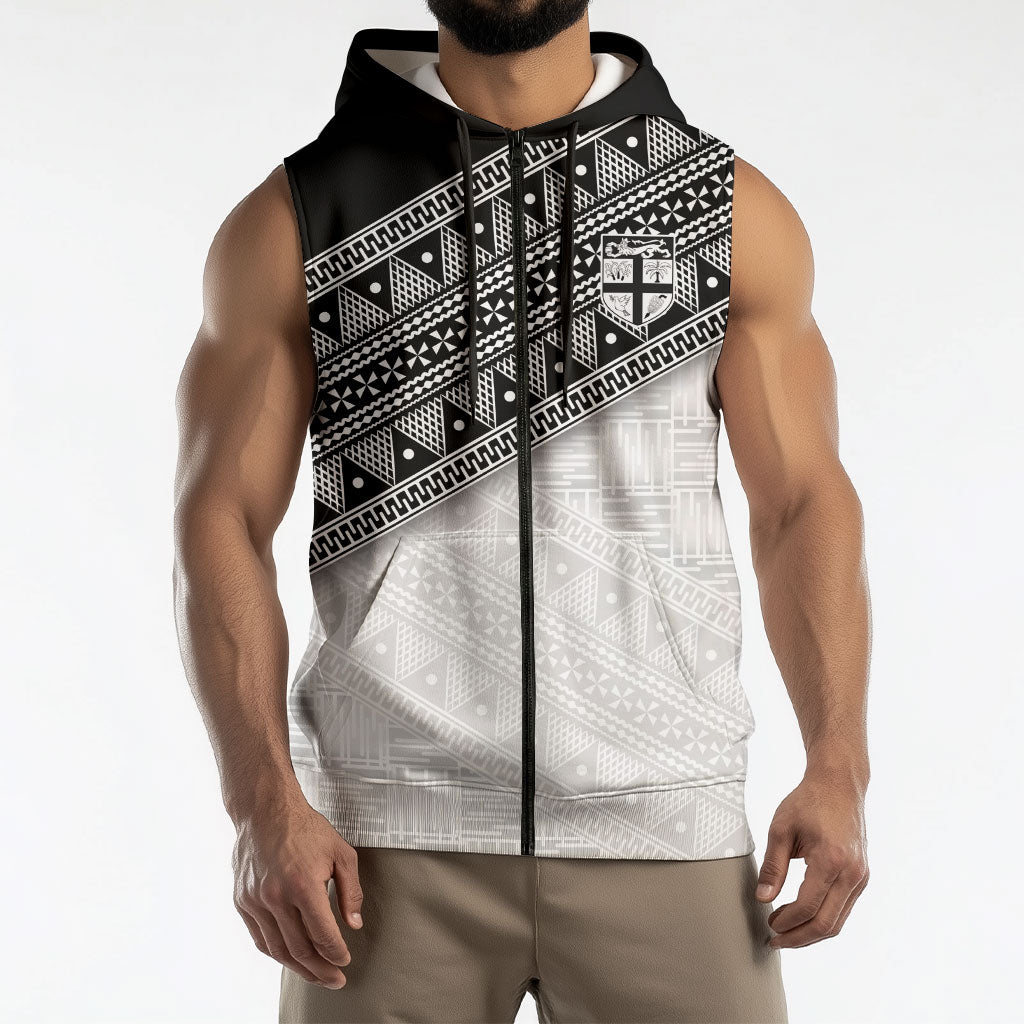 2026 Autumn Rugby Nations Fiji Custom Sleeveless Zip Hoodie Fijian Tapa Tribal Lauhala Inspired LT9 - Polynesian Pride