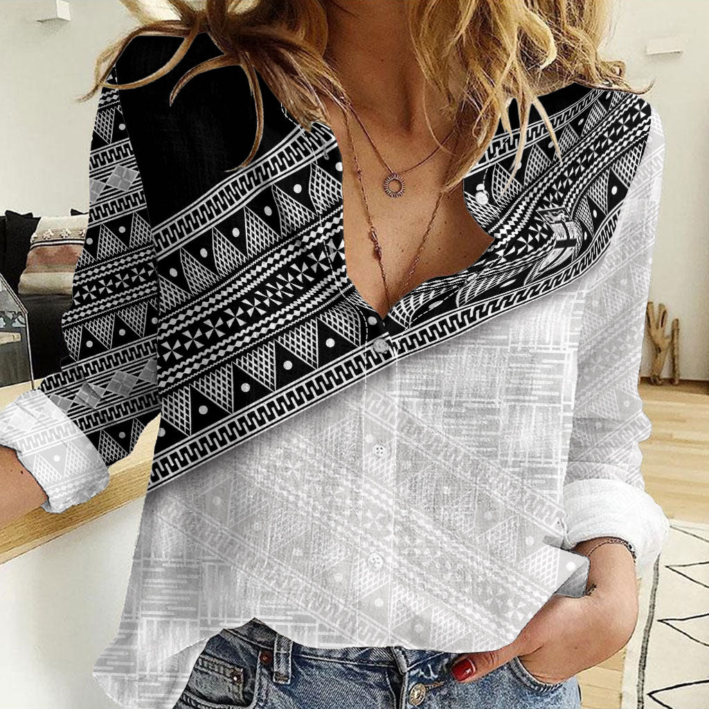 2026 Autumn Rugby Nations Fiji Custom Women Casual Shirt Fijian Tapa Tribal Lauhala Inspired LT9 Female Black - Polynesian Pride