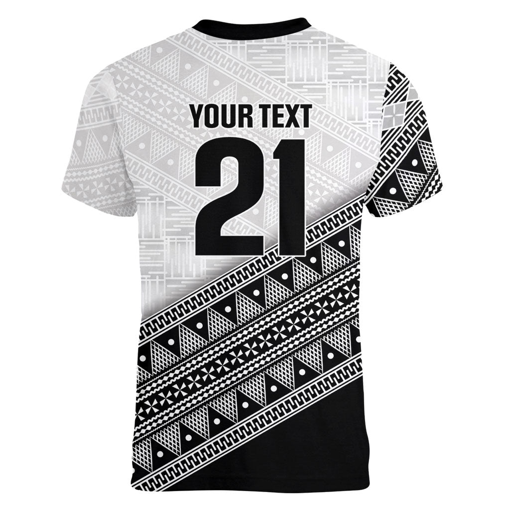 2026 Autumn Rugby Nations Fiji Custom Women V-Neck T-Shirt Fijian Tapa Tribal Lauhala Inspired LT9 - Polynesian Pride