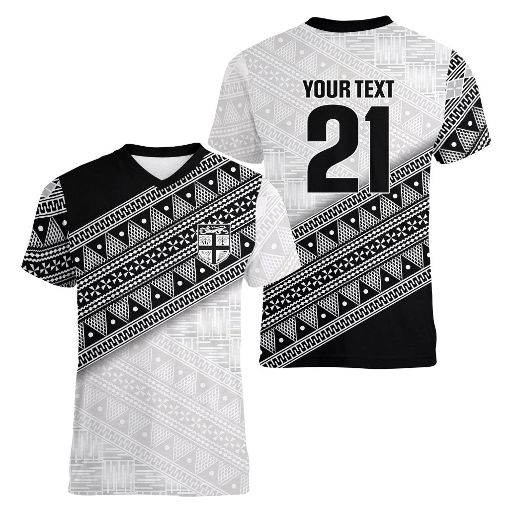 2026 Autumn Rugby Nations Fiji Custom Women V-Neck T-Shirt Fijian Tapa Tribal Lauhala Inspired LT9 - Polynesian Pride