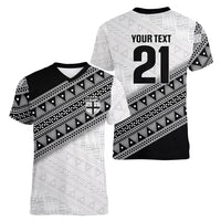 2026 Autumn Rugby Nations Fiji Custom Women V-Neck T-Shirt Fijian Tapa Tribal Lauhala Inspired LT9 - Polynesian Pride
