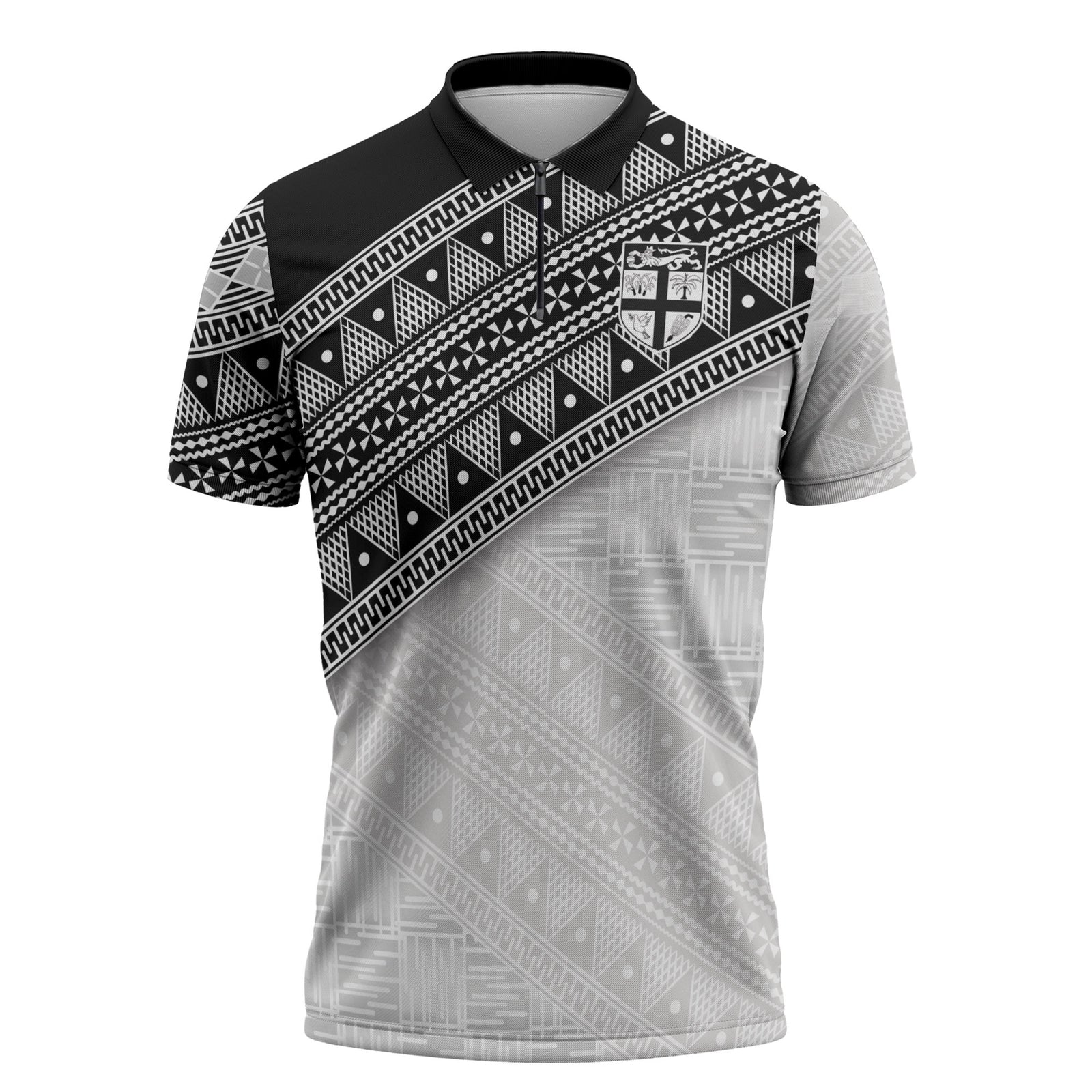 2026 Autumn Rugby Nations Fiji Custom Zipper Polo Shirt Fijian Tapa Tribal Lauhala Inspired LT9 Black - Polynesian Pride