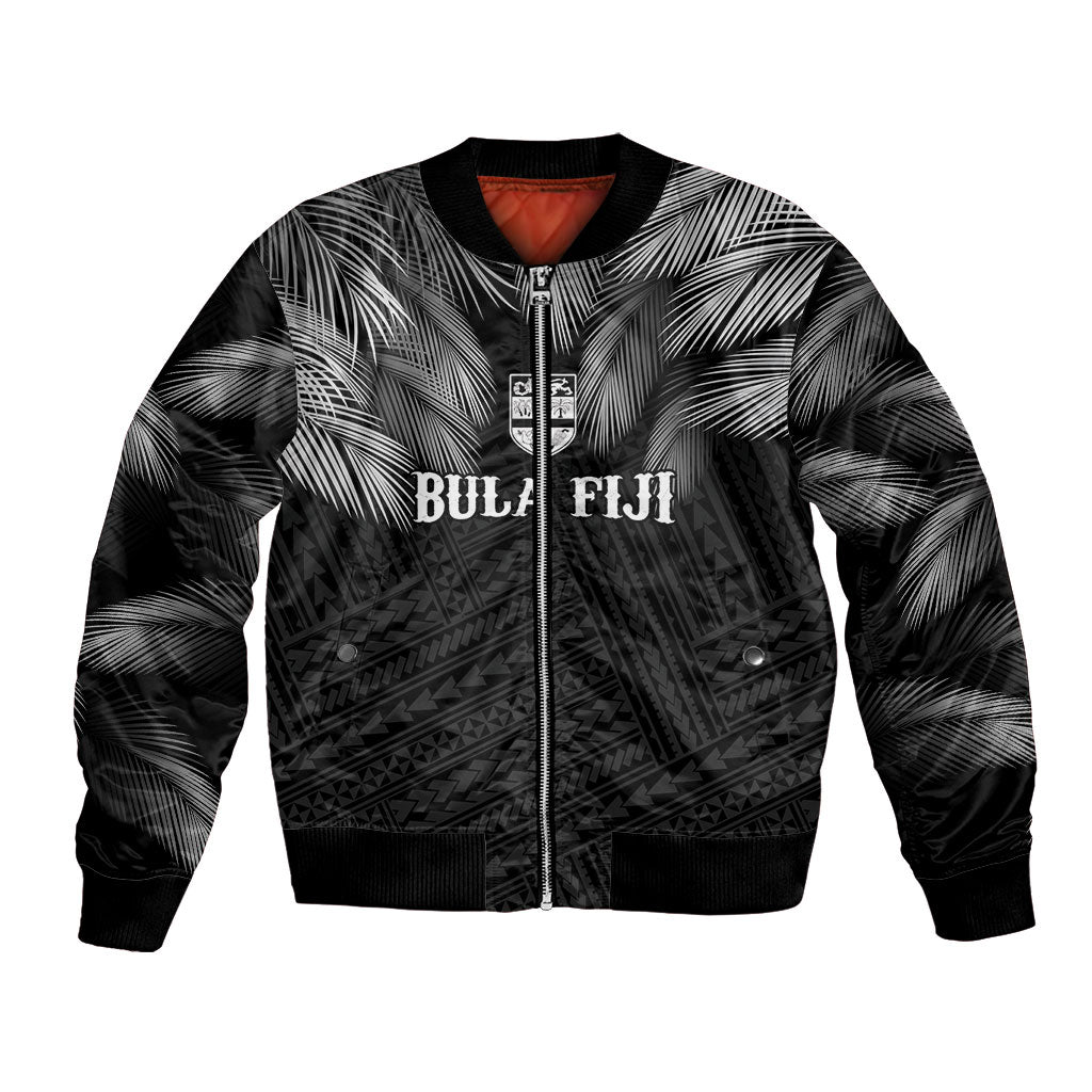 2026 Autumn Rugby Nations Fiji Custom Bomber Jacket Fijian Palm Leaf Tapa Tribal Inspired LT9 Unisex Black - Polynesian Pride