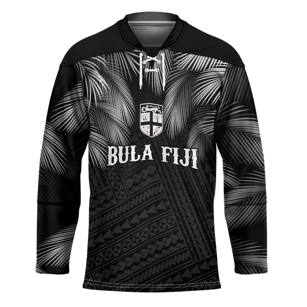2026 Autumn Rugby Nations Fiji Custom Hockey Jersey Fijian Palm Leaf Tapa Tribal Inspired LT9 Unisex Black - Polynesian Pride