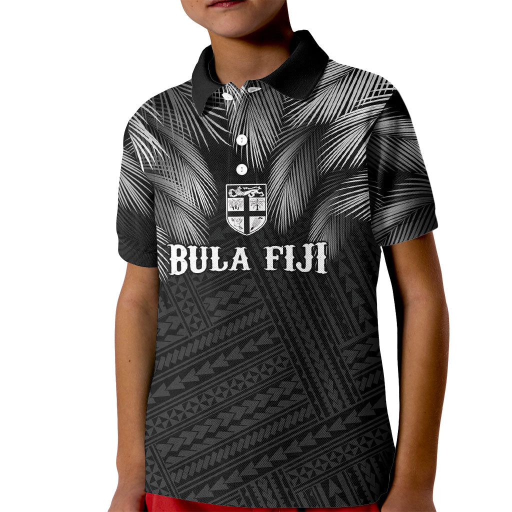 2026 Autumn Rugby Nations Fiji Custom Kid Polo Shirt Fijian Palm Leaf Tapa Tribal Inspired LT9 Kid Black - Polynesian Pride