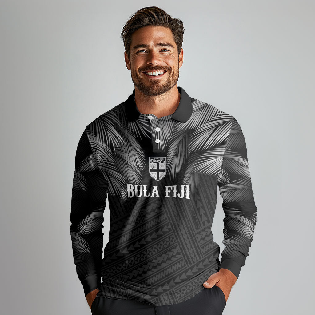 2026 Autumn Rugby Nations Fiji Custom Long Sleeve Polo Shirt Fijian Palm Leaf Tapa Tribal Inspired LT9 - Polynesian Pride