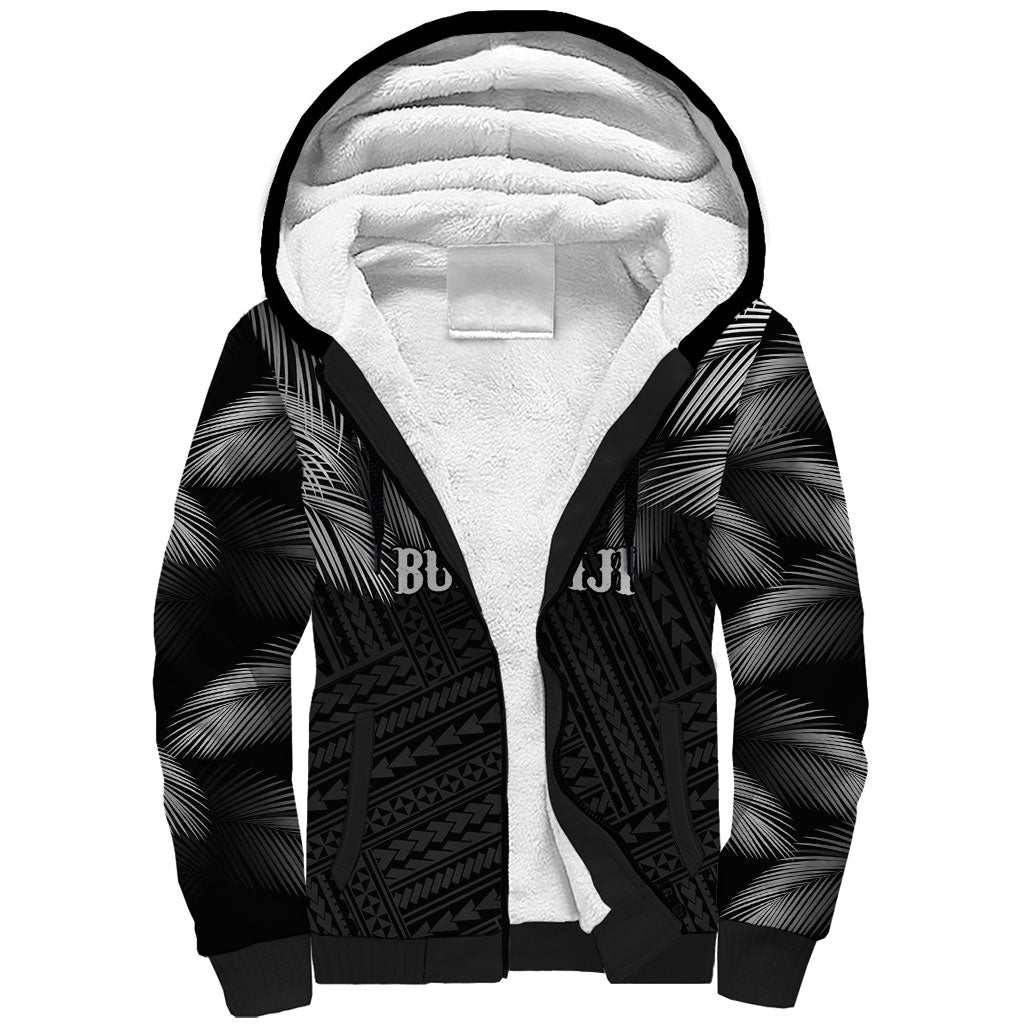 2026 Autumn Rugby Nations Fiji Custom Sherpa Hoodie Fijian Palm Leaf Tapa Tribal Inspired LT9 Unisex Black - Polynesian Pride