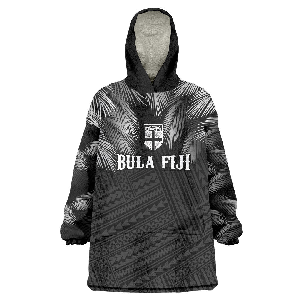 2026 Autumn Rugby Nations Fiji Custom Wearable Blanket Hoodie Fijian Palm Leaf Tapa Tribal Inspired LT9 One Size Black - Polynesian Pride