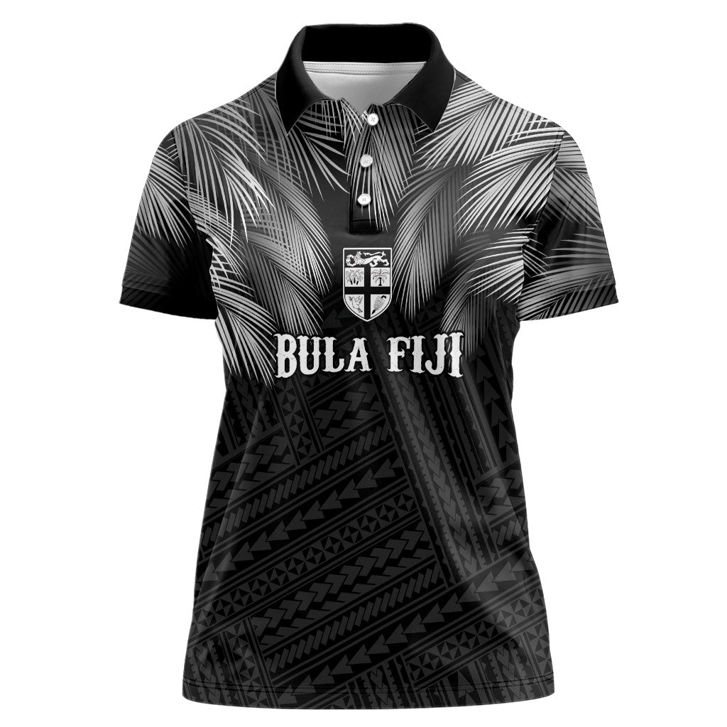 2026 Autumn Rugby Nations Fiji Custom Women Polo Shirt Fijian Palm Leaf Tapa Tribal Inspired LT9 Female Black - Polynesian Pride
