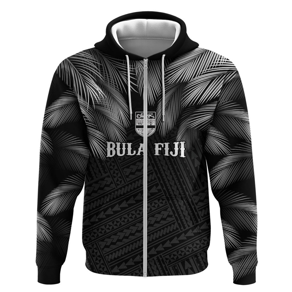 2026 Autumn Rugby Nations Fiji Custom Zip Hoodie Fijian Palm Leaf Tapa Tribal Inspired LT9 Zip Hoodie Black - Polynesian Pride