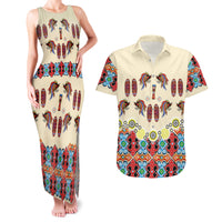Papua Batik Motif Bird Of Paradise and Native Papuan Shield Couples Matching Tank Maxi Dress and Hawaiian Shirt LT9 Beige - Polynesian Pride