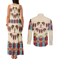 Papua Batik Motif Bird Of Paradise and Native Papuan Shield Couples Matching Tank Maxi Dress and Long Sleeve Button Shirt LT9 - Polynesian Pride