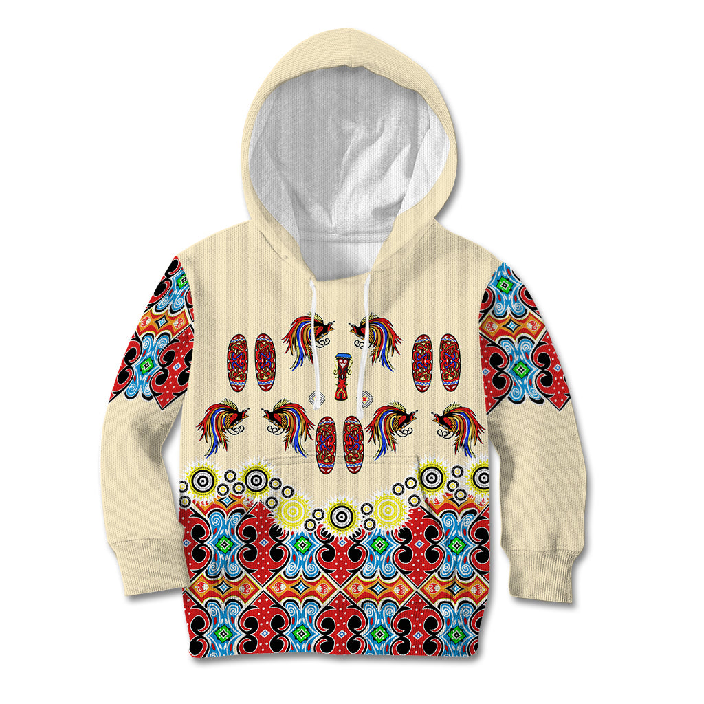 Papua Batik Motif Bird Of Paradise and Native Papuan Shield Kid Hoodie LT9 Hoodie Beige - Polynesian Pride