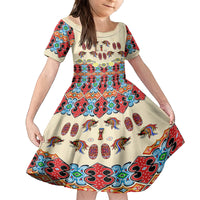 Papua Batik Motif Bird Of Paradise and Native Papuan Shield Kid Short Sleeve Dress LT9 KID Beige - Polynesian Pride