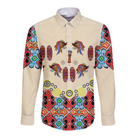 Papua Batik Motif Bird Of Paradise and Native Papuan Shield Long Sleeve Button Shirt LT9 Unisex Beige - Polynesian Pride