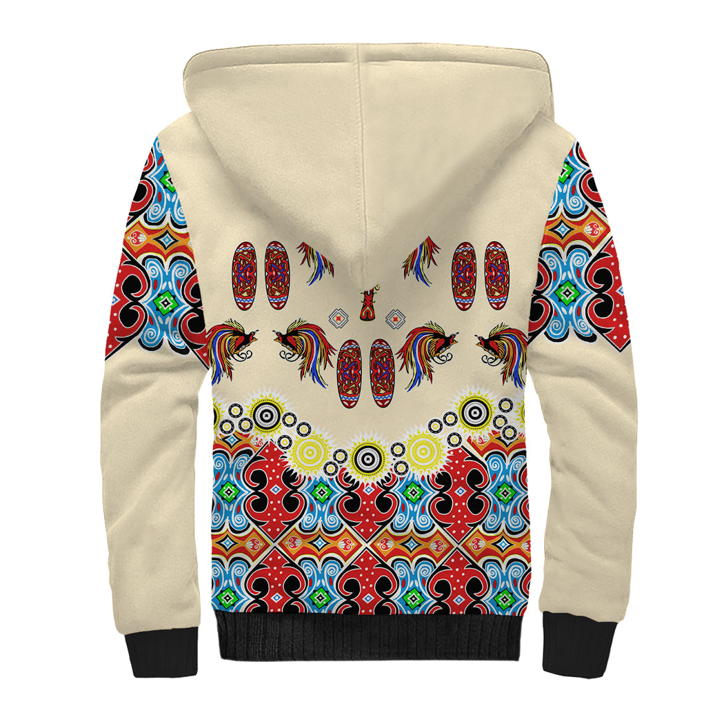 Papua Batik Motif Bird Of Paradise and Native Papuan Shield Sherpa Hoodie LT9 - Polynesian Pride