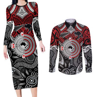 Aotearoa and Australia Couples Matching Long Sleeve Bodycon Dress and Long Sleeve Button Shirt New Zealand Honour The Treaty Ake!Ake!Ake!