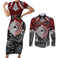 Aotearoa and Australia Couples Matching Short Sleeve Bodycon Dress and Long Sleeve Button Shirt New Zealand Honour The Treaty Ake!Ake!Ake!