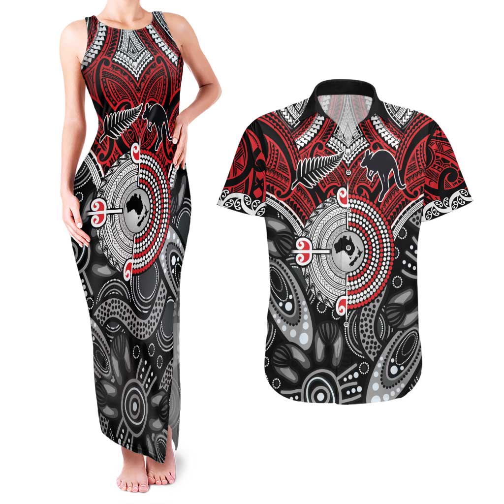 Aotearoa and Australia Couples Matching Tank Maxi Dress and Hawaiian Shirt New Zealand Honour The Treaty Ake!Ake!Ake!