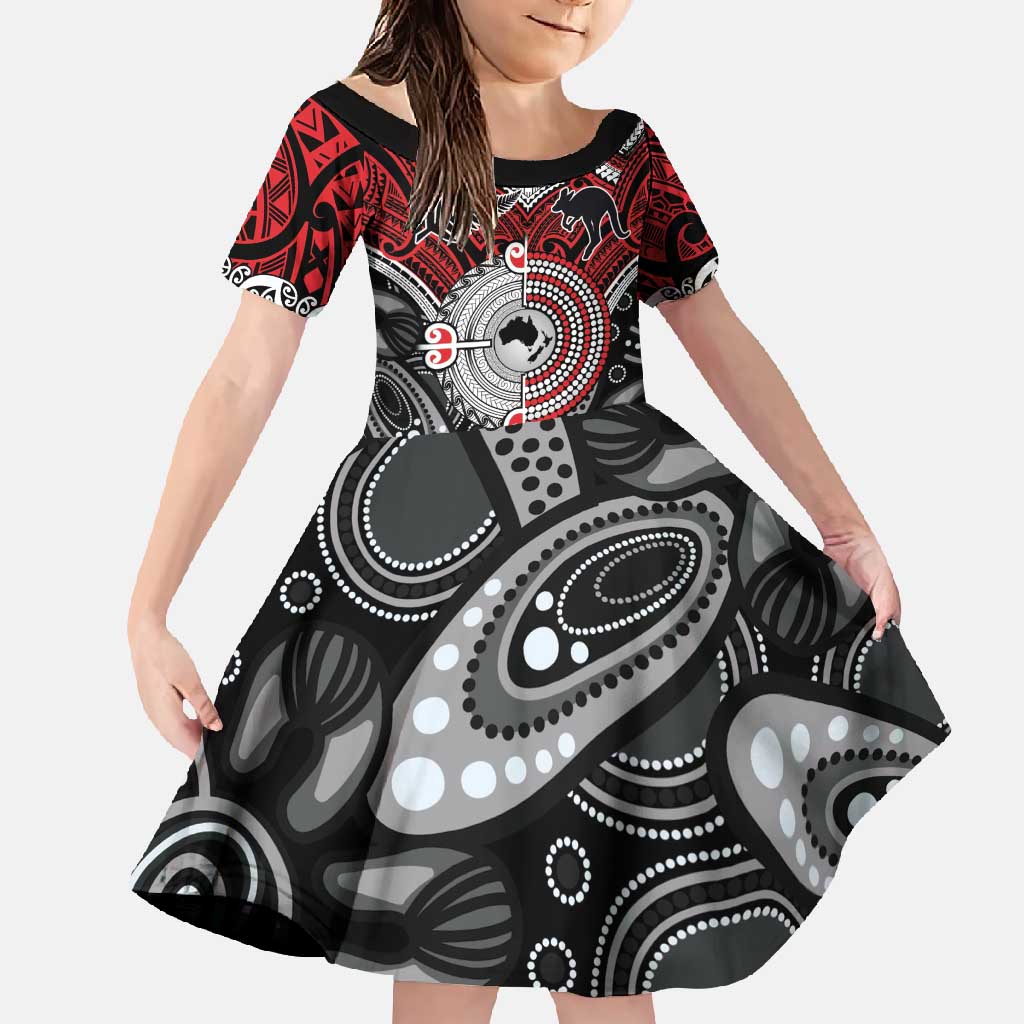 Aotearoa and Australia Family Matching Tank Maxi Dress and Hawaiian Shirt New Zealand Honour The Treaty Ake!Ake!Ake! LT9 Daughter's Dress Red - Polynesian Pride