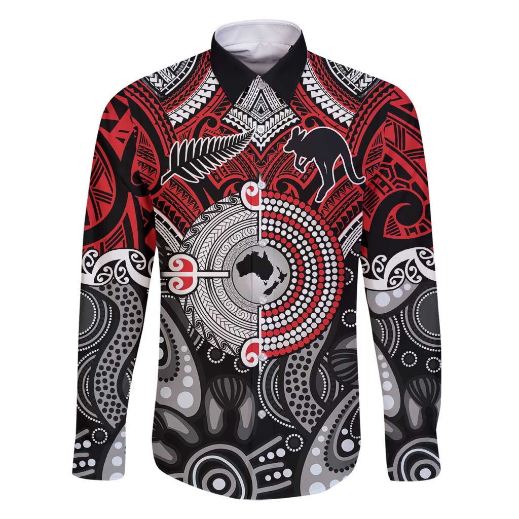 Aotearoa and Australia Family Matching Tank Maxi Dress and Hawaiian Shirt New Zealand Honour The Treaty Ake!Ake!Ake! LT9 Dad's Shirt - Long Sleeve Red - Polynesian Pride