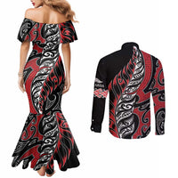 Koru Fern New Zealand Couples Matching Mermaid Dress and Long Sleeve Button Shirt Maori Tribal Pattern