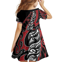Koru Fern New Zealand Family Matching Short Sleeve Bodycon Dress and Hawaiian Shirt Maori Tribal Pattern