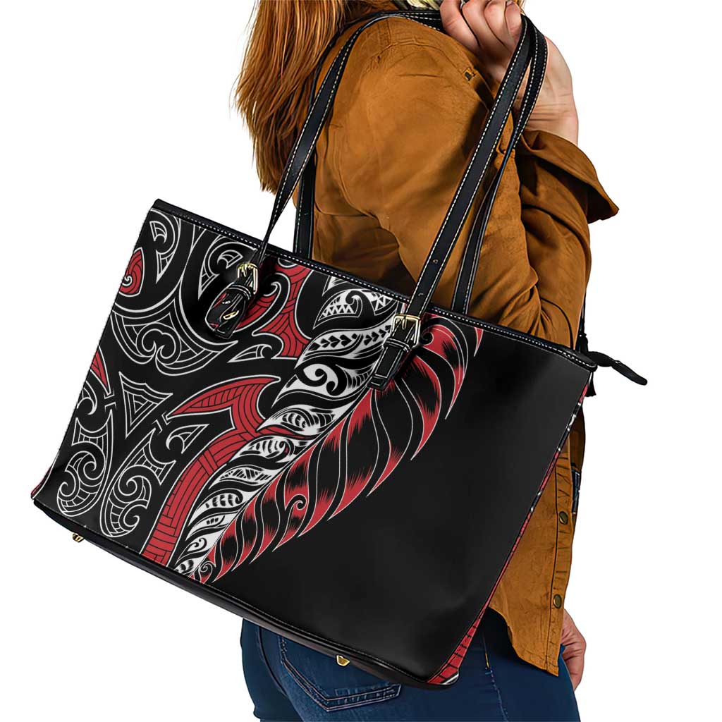 Koru Fern New Zealand Leather Tote Bag Maori Tribal Pattern