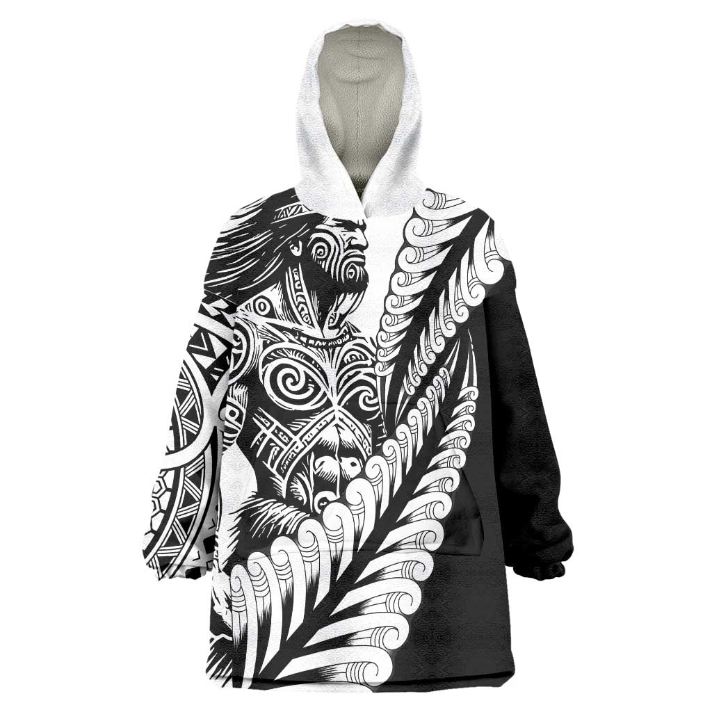 Koru Fern New Zealand Maori Tribal Warrior Wearable Blanket Hoodie LT9 One Size Black - Polynesian Pride