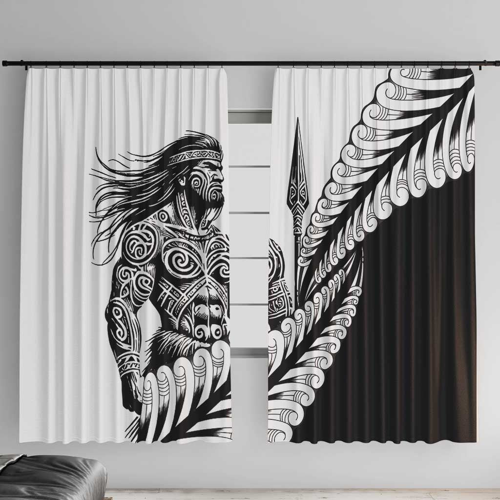 Koru Fern New Zealand Maori Tribal Warrior Window Curtain LT9 With Hooks Black - Polynesian Pride