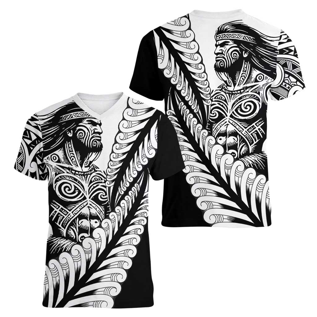Koru Fern New Zealand Maori Tribal Warrior Women V-Neck T-Shirt