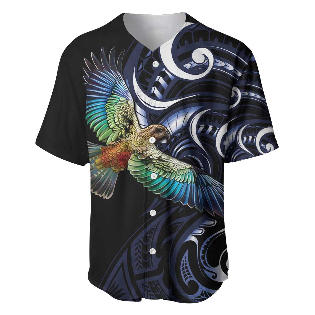 New Zealand Kea Bird Personalised Baseball Jersey Maori Tribal Koru Art LT9 Blue - Polynesian Pride