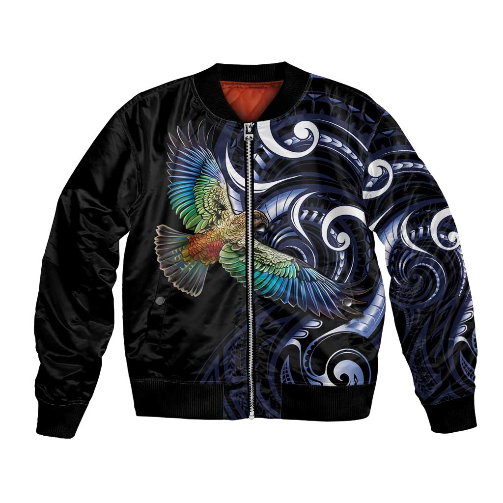 New Zealand Kea Bird Personalised Bomber Jacket Maori Tribal Koru Art LT9 Unisex Blue - Polynesian Pride