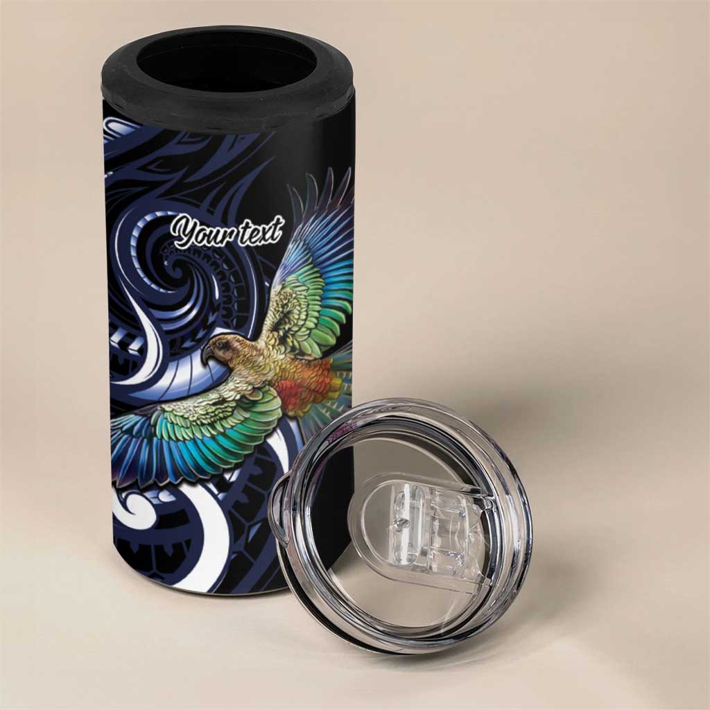 New Zealand Kea Bird Personalised 4 in 1 Can Cooler Tumbler Maori Tribal Koru Art