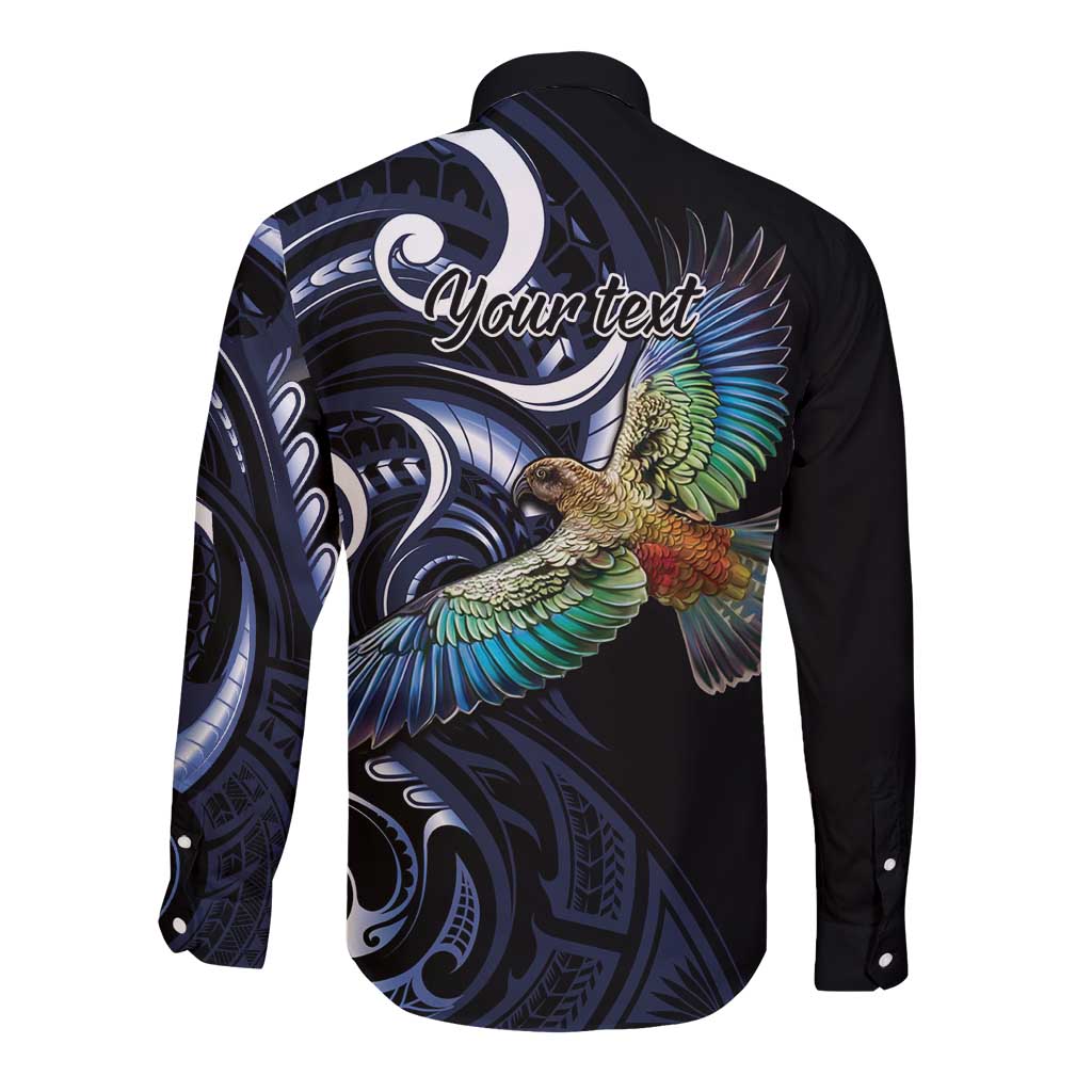 New Zealand Kea Bird Personalised Long Sleeve Button Shirt Maori Tribal Koru Art