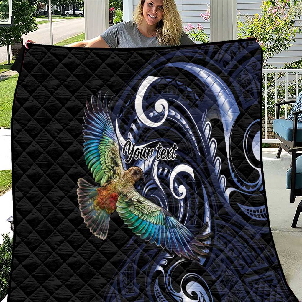 New Zealand Kea Bird Personalised Quilt Maori Tribal Koru Art LT9 Blue - Polynesian Pride