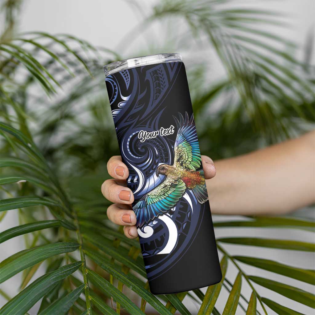 New Zealand Kea Bird Personalised Skinny Tumbler Maori Tribal Koru Art