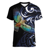 New Zealand Kea Bird Personalised Women V-Neck T-Shirt Maori Tribal Koru Art