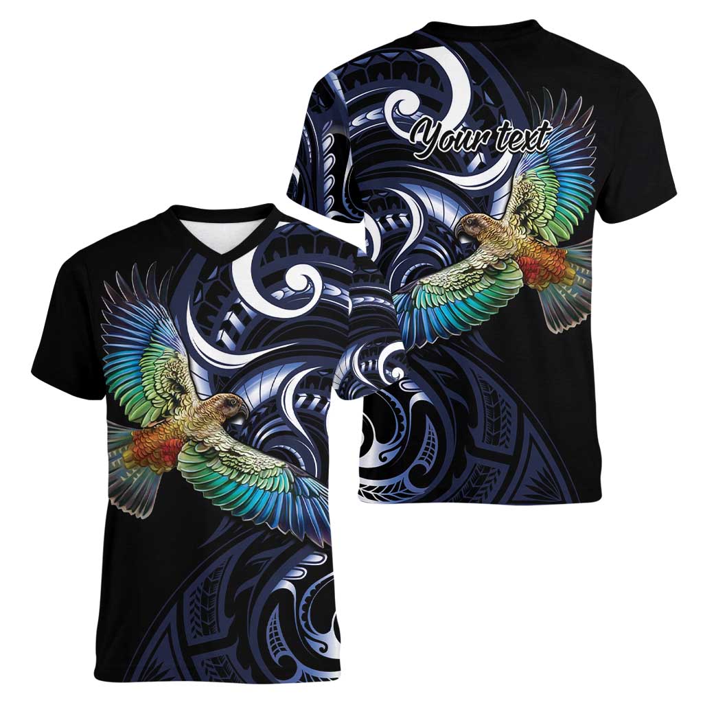 New Zealand Kea Bird Personalised Women V-Neck T-Shirt Maori Tribal Koru Art