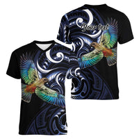 New Zealand Kea Bird Personalised Women V-Neck T-Shirt Maori Tribal Koru Art