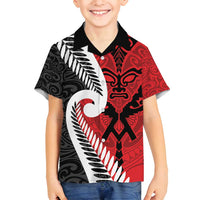 Silver Fern Koru Swirls with Maori Ta Moko Family Matching Tank Maxi Dress and Hawaiian Shirt LT9 Son's Shirt Red - Polynesian Pride