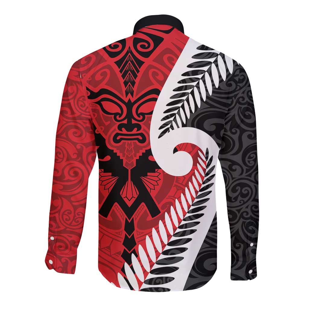 Silver Fern Koru Swirls with Maori Ta Moko Long Sleeve Button Shirt