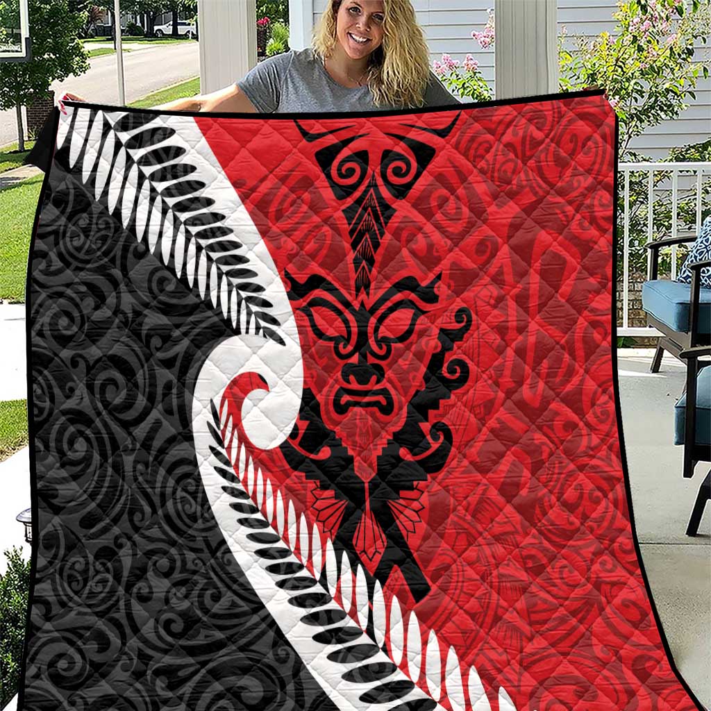 Silver Fern Koru Swirls with Maori Ta Moko Quilt LT9 Red - Polynesian Pride