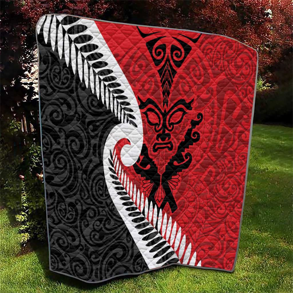 Silver Fern Koru Swirls with Maori Ta Moko Quilt