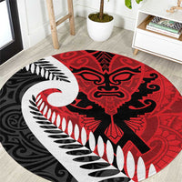 Silver Fern Koru Swirls with Maori Ta Moko Round Carpet LT9 Red - Polynesian Pride