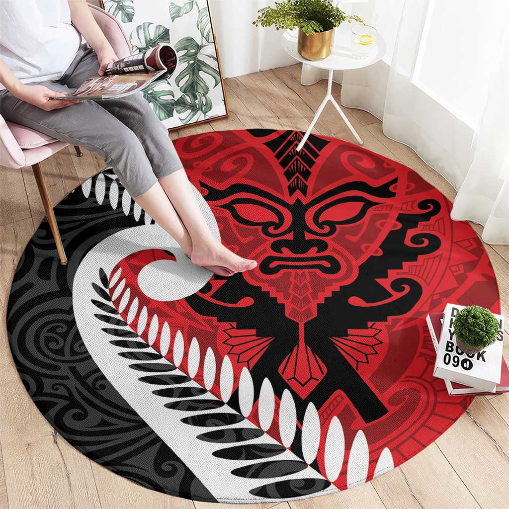 Silver Fern Koru Swirls with Maori Ta Moko Round Carpet LT9 - Polynesian Pride