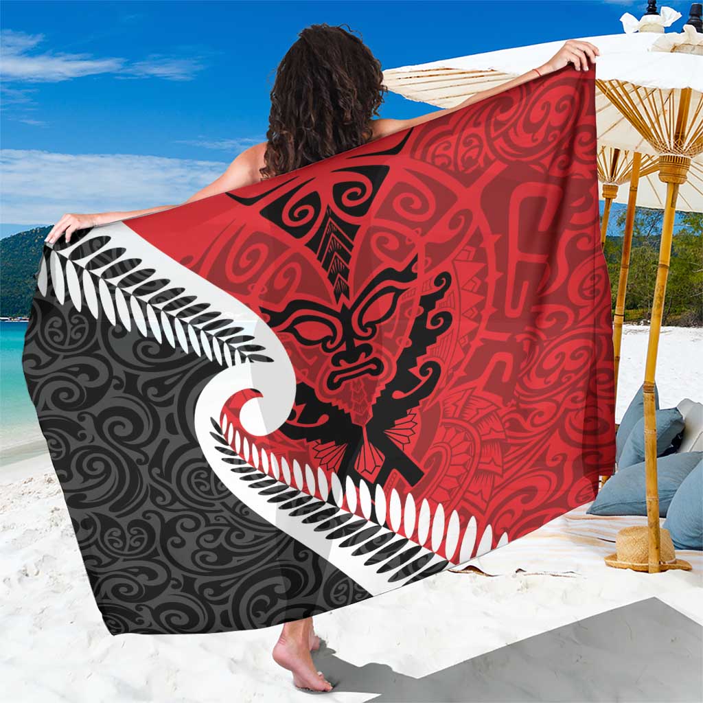 Silver Fern Koru Swirls with Maori Ta Moko Sarong LT9 One Size 44 x 66 inches Red - Polynesian Pride