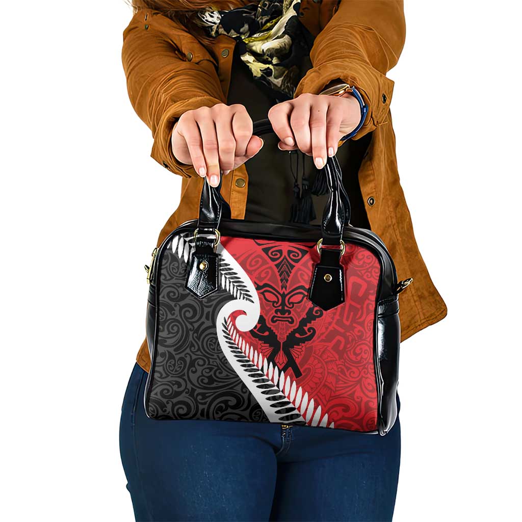 Silver Fern Koru Swirls with Maori Ta Moko Shoulder Handbag LT9 One Size Red - Polynesian Pride