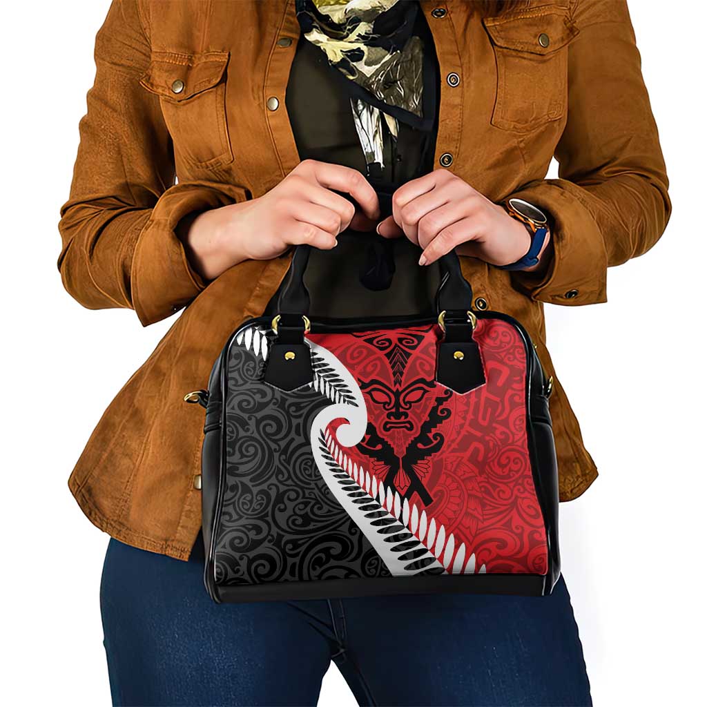 Silver Fern Koru Swirls with Maori Ta Moko Shoulder Handbag